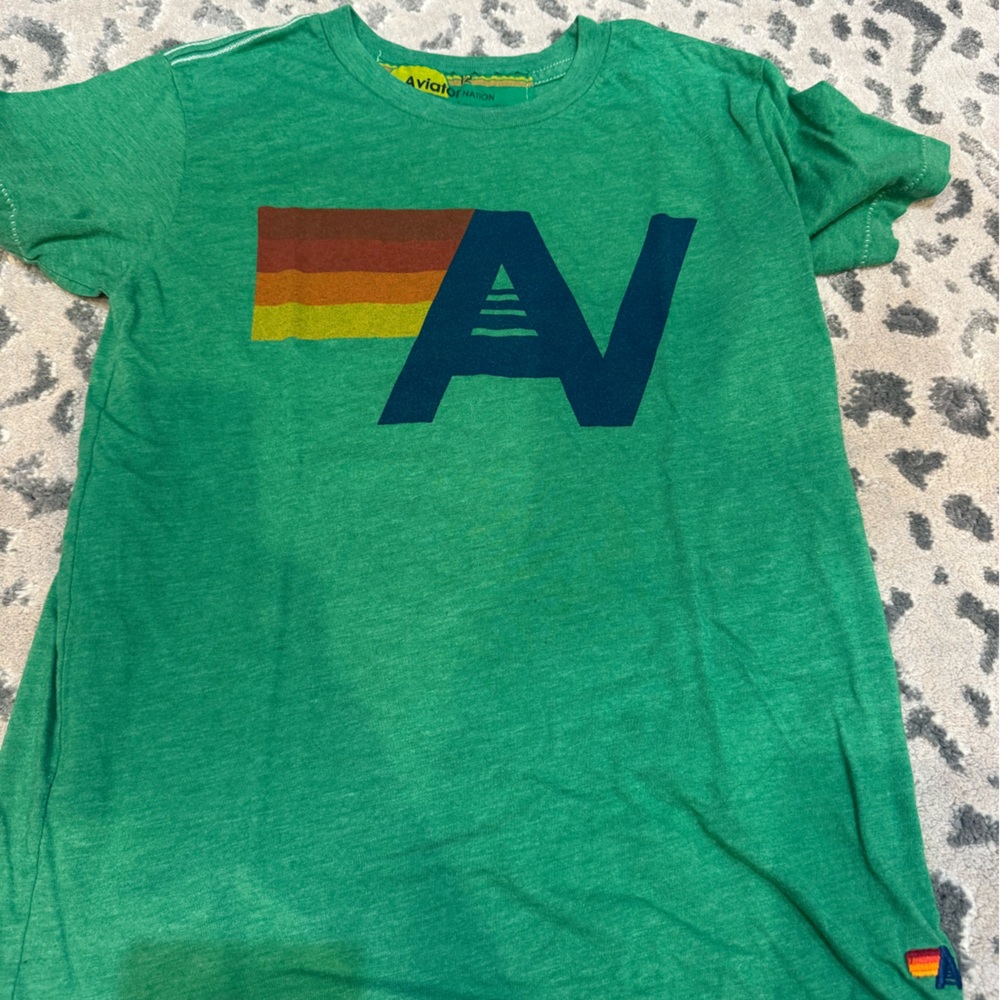 Aviator Nation Green Tee with Multicolor Stripe